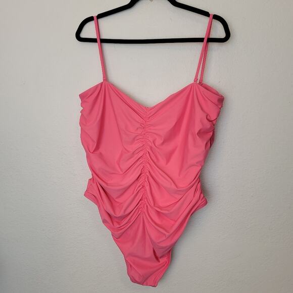 🚨NEW J CREW Pink Ruched Sweetheart One Piece Swimsuit Plus Size 22 Barbie - Picture 9 of 16